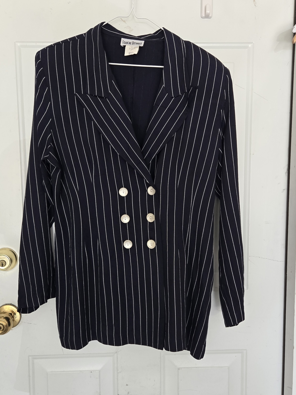 Vintage Francine Browner Navy Pinstripe Double-Breasted Blazer Size 14